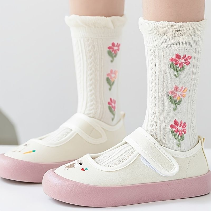 5 Párů Dětské Dívčí Ponožky Květinový Vzor Bavlna Prodyšné