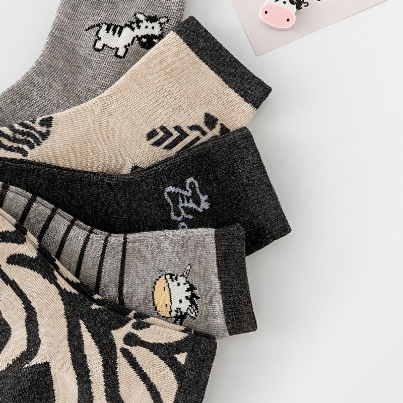 5 Párů Dětské Ponožky Cartoon Animal Zebra Cotton Crew Pro Chlapce A Dívky