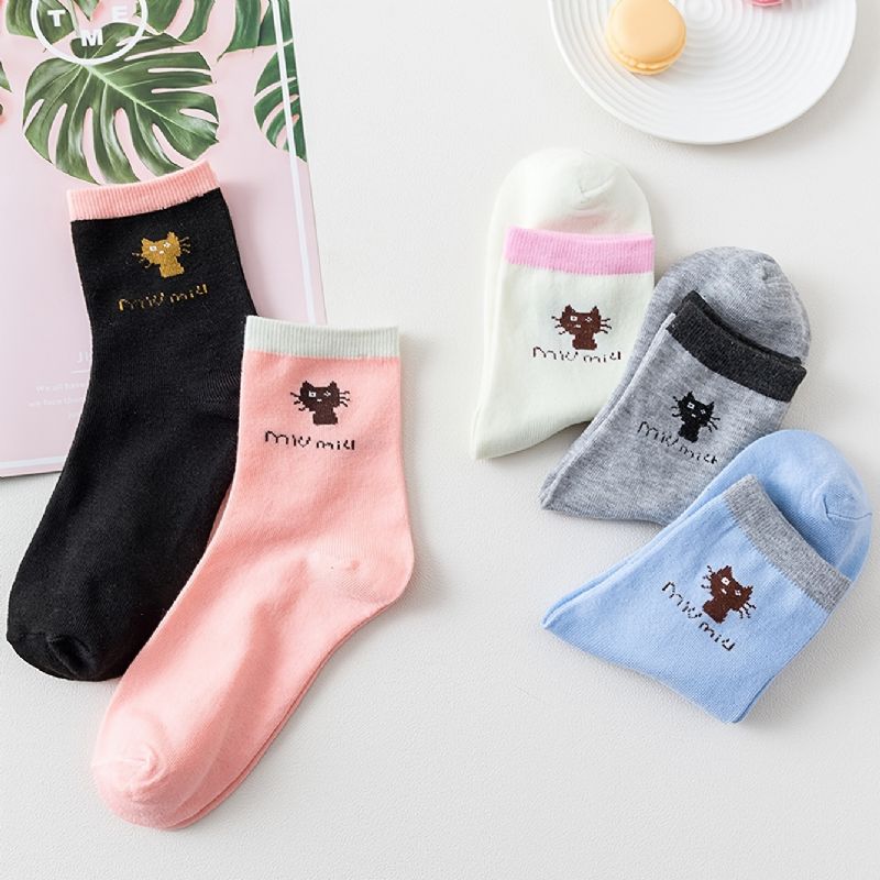 5 Párů Dětské Ponožky Cat Print Cotton Crew Socks Teplé Zimní Pro Chlapce A Dívky