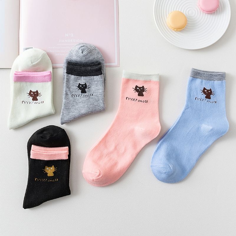 5 Párů Dětské Ponožky Cat Print Cotton Crew Socks Teplé Zimní Pro Chlapce A Dívky