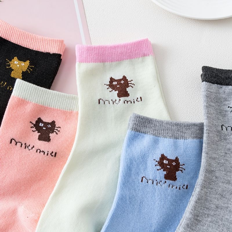 5 Párů Dětské Ponožky Cat Print Cotton Crew Socks Teplé Zimní Pro Chlapce A Dívky