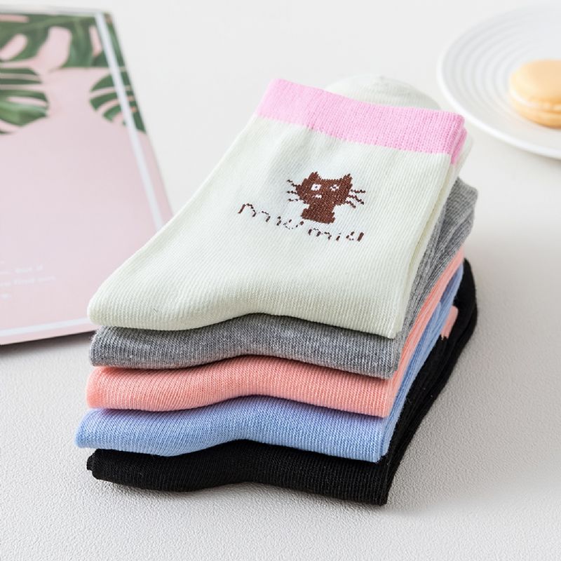 5 Párů Dětské Ponožky Cat Print Cotton Crew Socks Teplé Zimní Pro Chlapce A Dívky