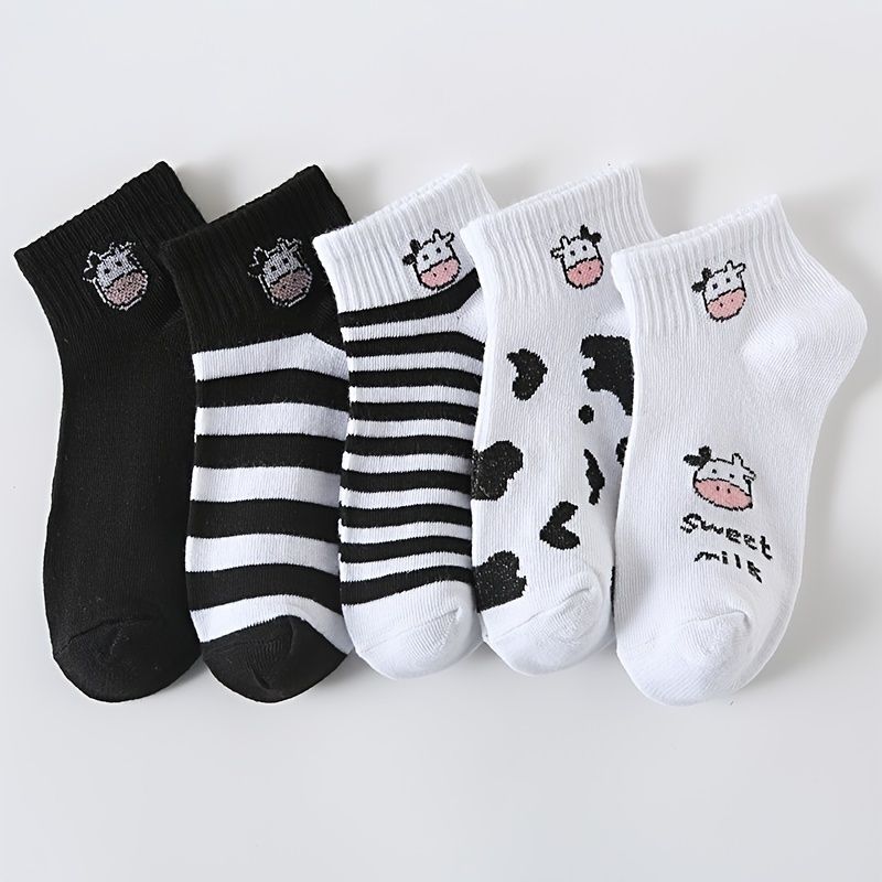 5 Párů Dětské Ponožky S Kresleným Vzorem Krávy Bavlněné Kotníkové Pro Chlapce A Dívky
