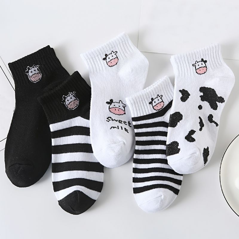 5 Párů Dětské Ponožky S Kresleným Vzorem Krávy Bavlněné Kotníkové Pro Chlapce A Dívky