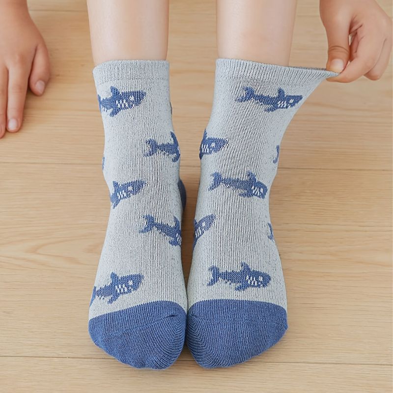 5 Párů Dětské Ponožky Se Vzorem Shark Stripe Cotton Crew Teplá Zima Pro Chlapce Dívky