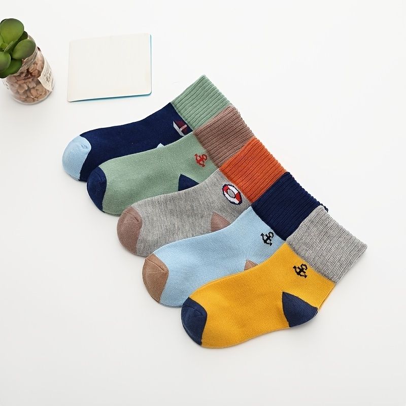 5 Párů Děťátko Color Block Cotton Crew Socks Chlapecké Dívčí Dětské Ponožky