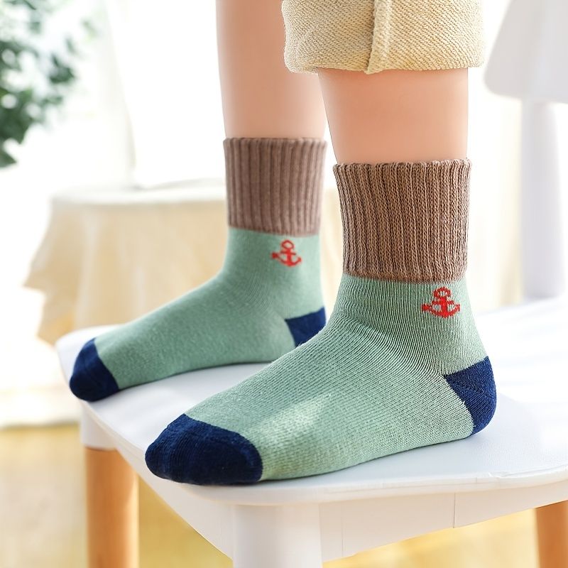 5 Párů Děťátko Color Block Cotton Crew Socks Chlapecké Dívčí Dětské Ponožky