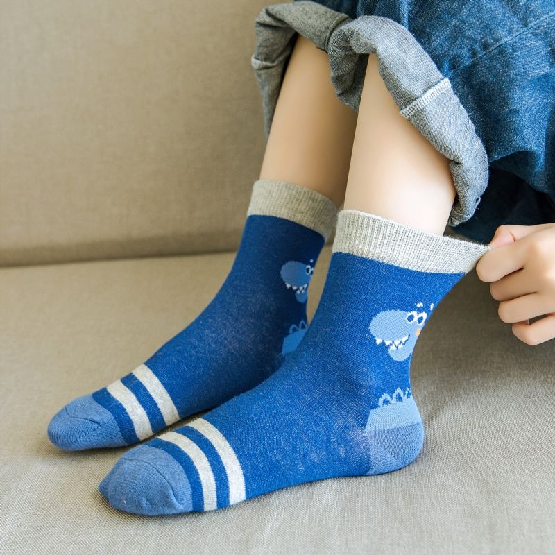 5 Párů Pruhované Kreslené Chlapecké Ponožky Dinosaur Cotton Děti Crew Socks