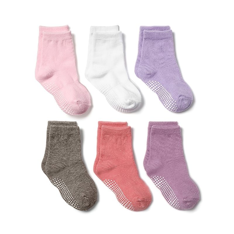 6 Párů Kojeneckých Ponožek Crew Protiskluzové Jednobarevné Batolecí Ponožky Pro Chlapce Dívky