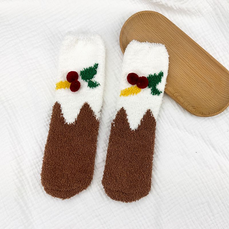 Dětské Roztomilé Kreslené Ponožky Coral Fleece Hřejivé Vánoční Dárek Zima