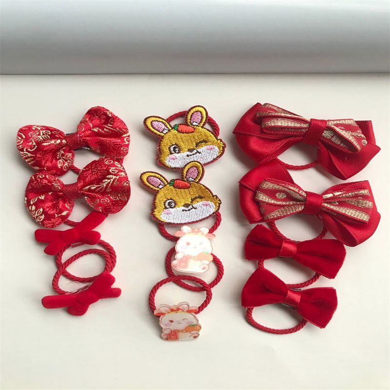 12ks Dívčí Červená Mašle Spona Do Vlasů Napínací Gumičky Do Do Do Sada Doplňků Na Vánoce Čínské Jaro Nový Rok Dárek Pro Děti