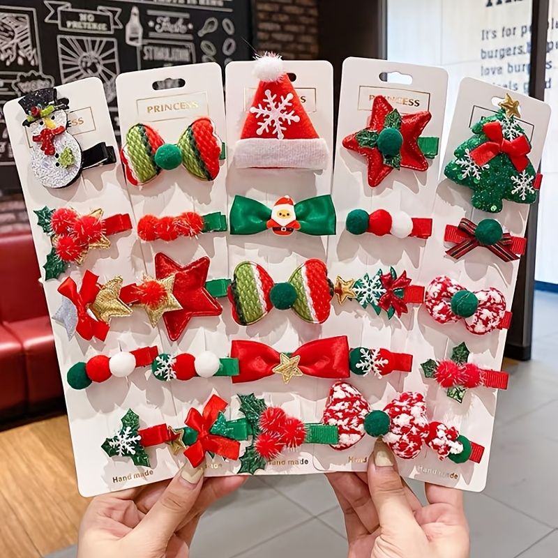 5ks Dívčí Vánoční Spona Do Vlasů Sněhulák Stromeček Holiday Decor Vlásenka Side Clip Vlasové Doplňky