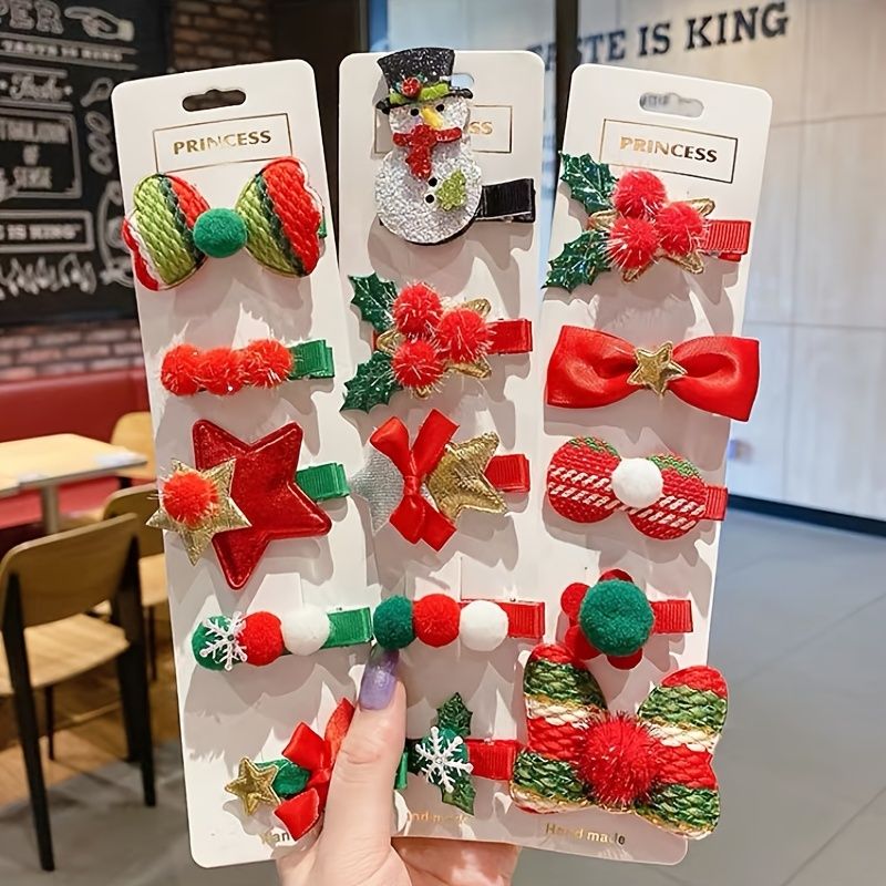 5ks Dívčí Vánoční Spona Do Vlasů Sněhulák Stromeček Holiday Decor Vlásenka Side Clip Vlasové Doplňky