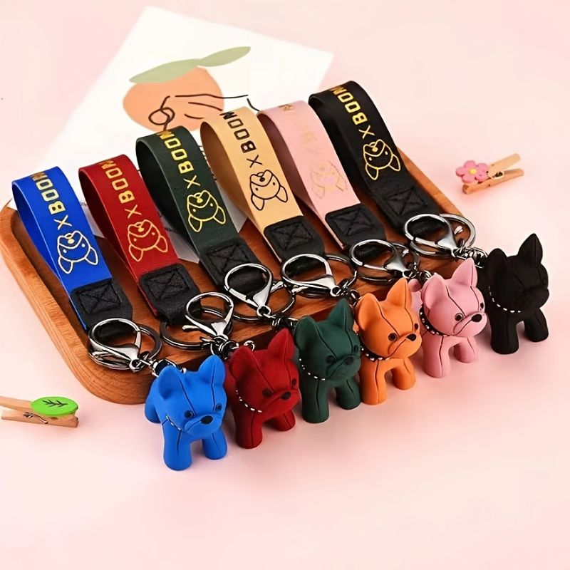 Kreslený Francouzský Buldoček Keychain Boom Dog Ornament Pryskyřice Štěně Shiba Inu Panenka Keyring Cartoon Animal Bag Přívěsek Na Klíče Od Auta Kovový Na Muži Ženy Chlapec Dívka