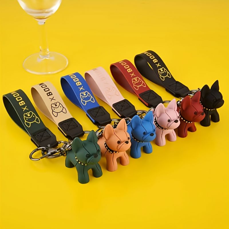 Kreslený Francouzský Buldoček Keychain Boom Dog Ornament Pryskyřice Štěně Shiba Inu Panenka Keyring Cartoon Animal Bag Přívěsek Na Klíče Od Auta Kovový Na Muži Ženy Chlapec Dívka