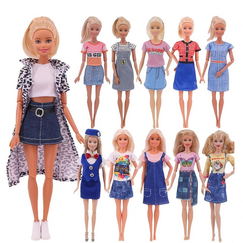Nejnovější Šaty Barbie Džínová Sukně Modrá Dívka Pro Panenku Oblečení Hodí Se 30 cm Doplňky Pro Panenky Diy Dárek Vysoké Podpatky