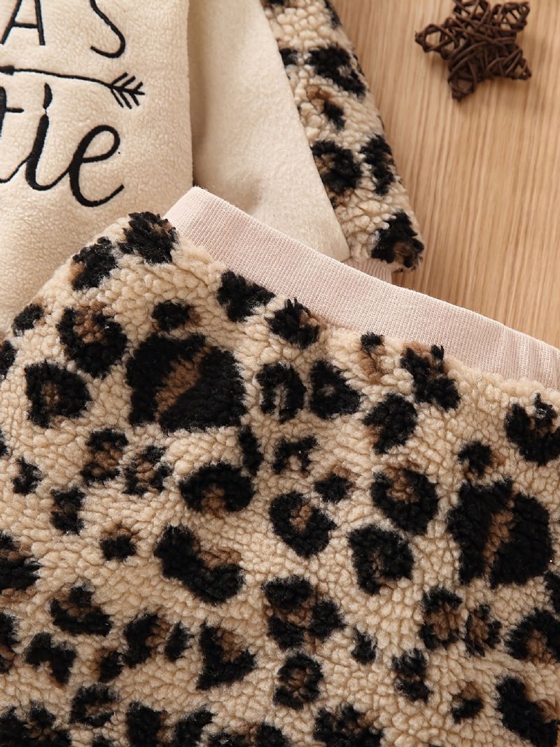 2ks Dívčí Mikina S Kapucí Polar Fleece S Leopardím Písmenem Vyšívací Souprava Top & Sukně Dětské Oblečení