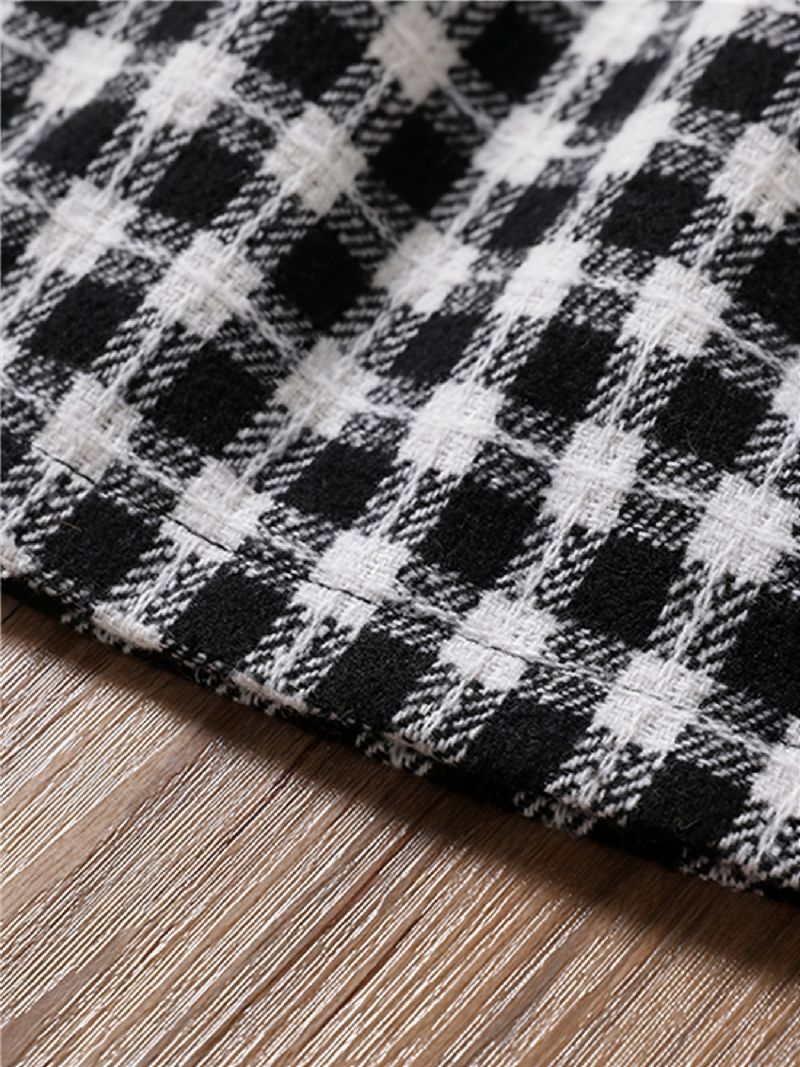 3ks Dívčí Svetr S Dlouhým Rukávem Houndstooth Cardigan A Pletený A Kostkovaná Sukně Dětské Oblečení