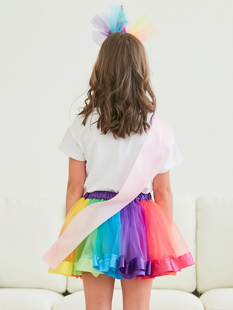 Dívčí Princezna Rainbow Tutu Sukně Baletní Tyl Taneční Společenské Šaty Oblečení Dětské