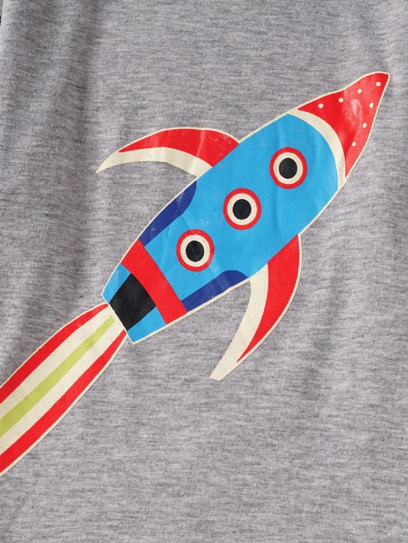 Chlapci Crewneck Cartoon Rocket Pattern Pruhované Ležérní Tričko S Dlouhým Rukávem