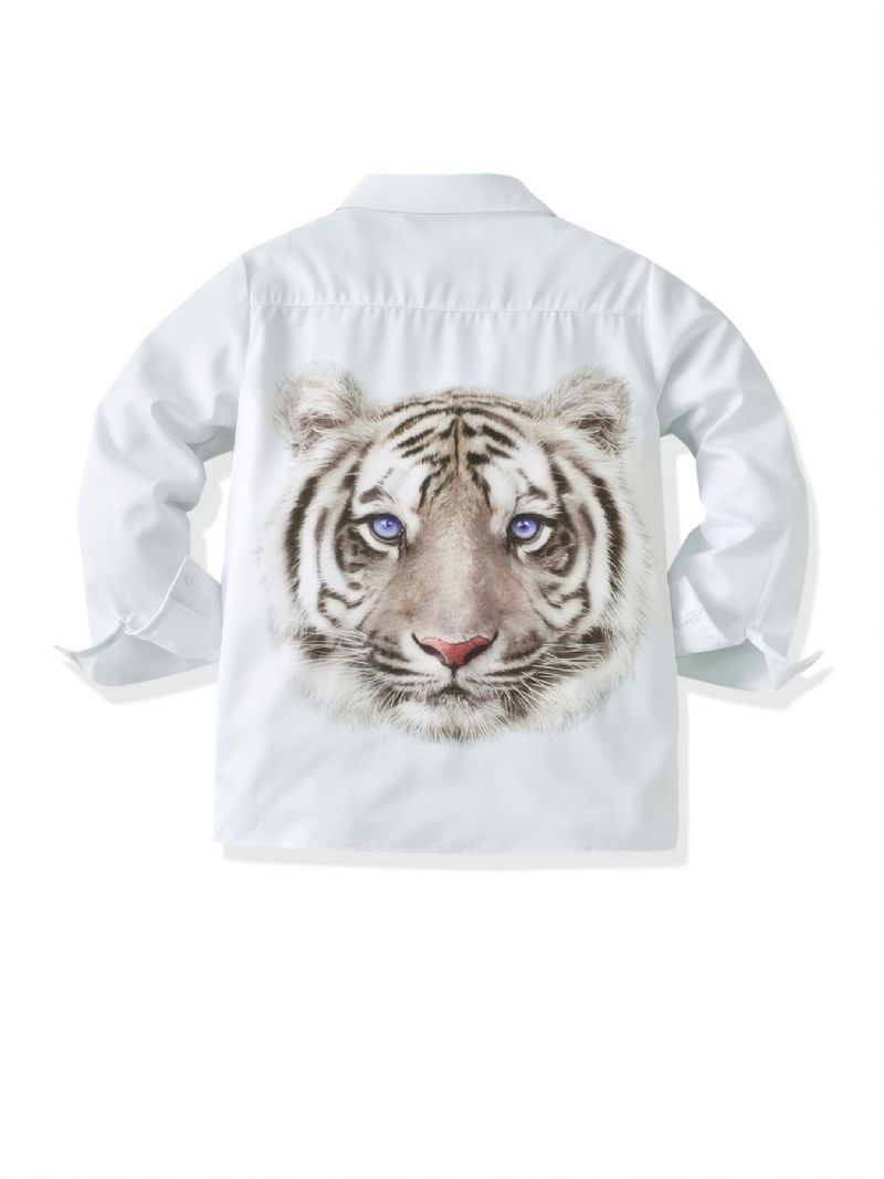 Podzim Zima Chlapci Casual Tiger Digital Print Jednobarevná Košile S Dlouhým Rukávem