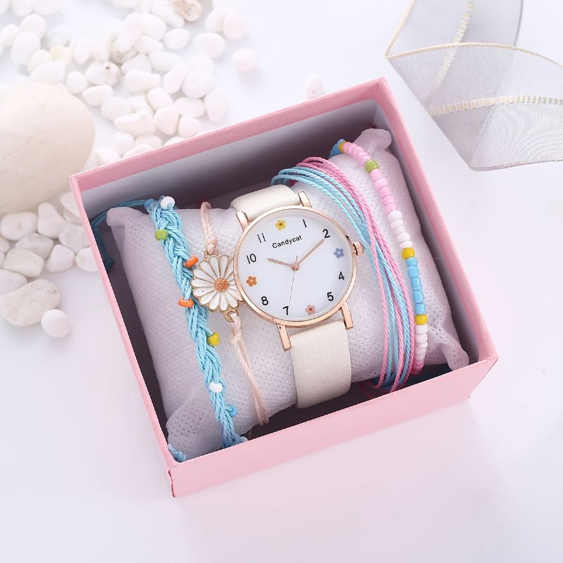 Dětské Dívčí Jednoduché Květinové Hodinky Quartz + Náramek Daisy