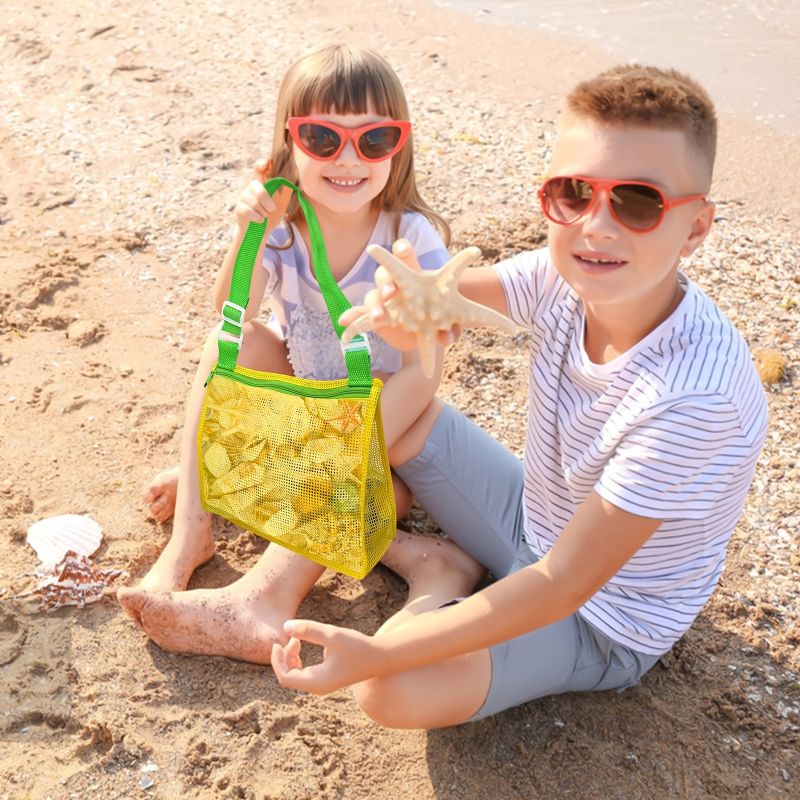 4ks Beach Toys Net Bag Dětská Taška Shell Collection Přenosná Se Zipem Pro Uložení Chlapci Dívky