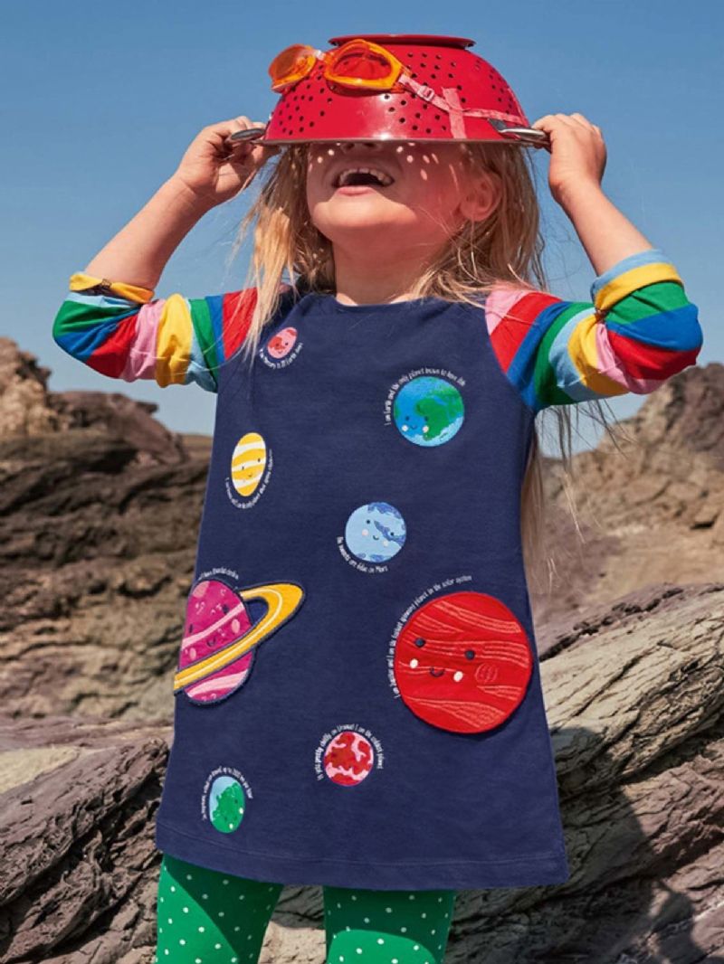 Dívčí Barevné Ležérní Šaty S Dlouhým Rukávem Planet Print