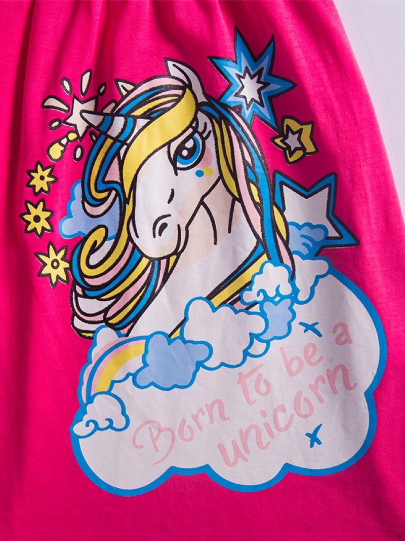 Dívčí Ležérní Kreslené Bavlněné Šaty S Duhou Unicorn Hi Dívky Print