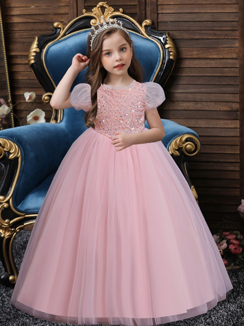 Dívčí Roztomilé Elegantní Flitry S Nafouknutým Rukávem Princeznovské Šaty Pro Párty Kostýmy Na Klavír