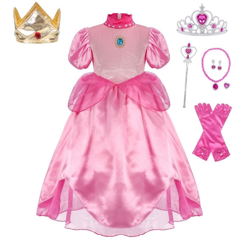 Dívčí Růžové Princeznovské Šaty Pro Party Cosplay Kostým