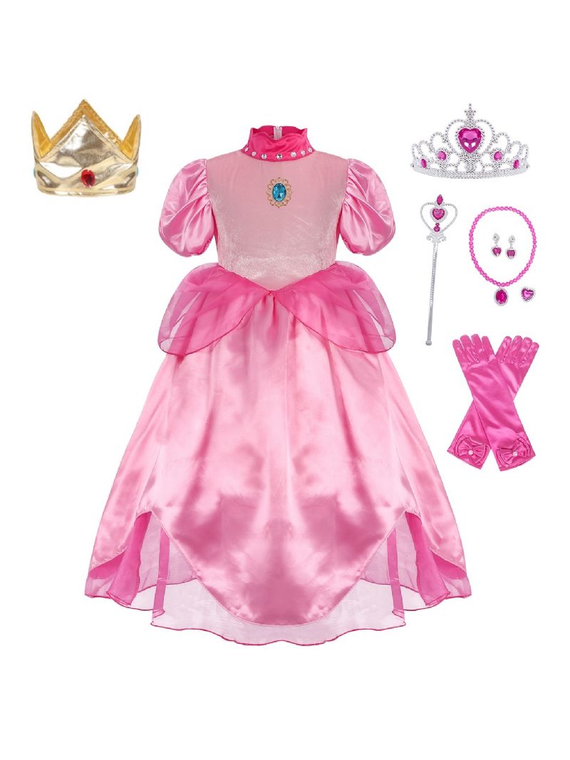 Dívčí Růžové Princeznovské Šaty Pro Party Cosplay Kostým
