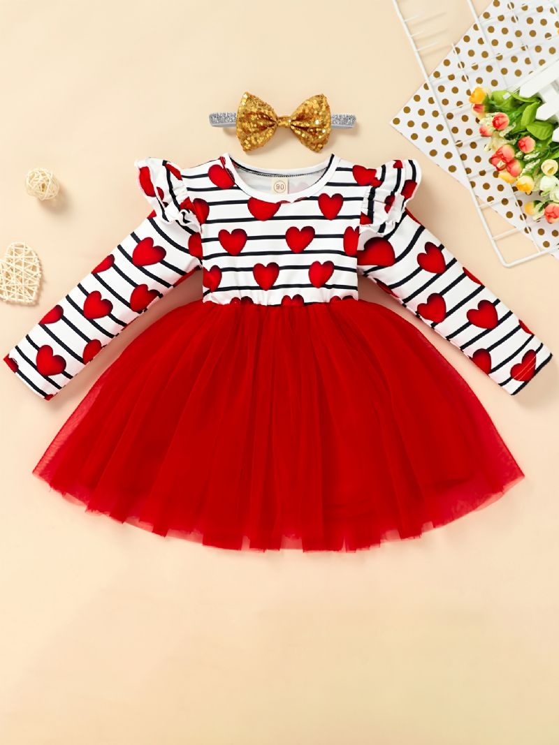 Dívčí Volánkové Šaty S Dlouhým Rukávem Síťované Valentýnské Vánoční Miminko Dětské Oblečení