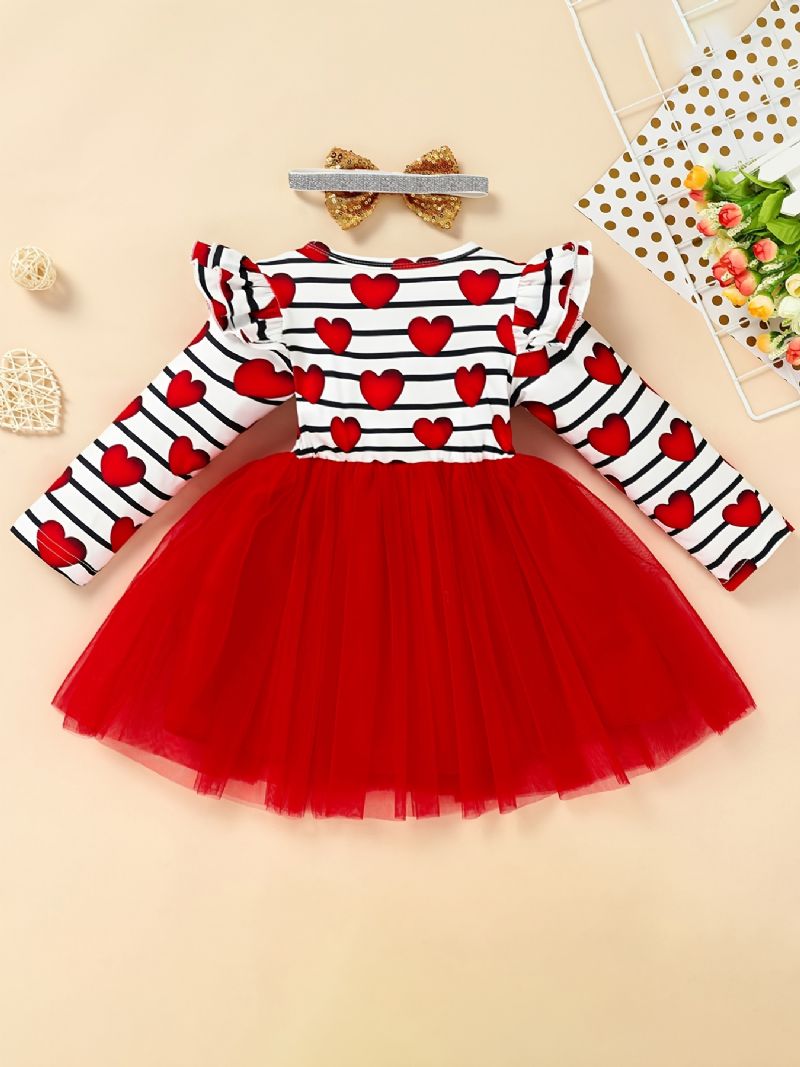 Dívčí Volánkové Šaty S Dlouhým Rukávem Síťované Valentýnské Vánoční Miminko Dětské Oblečení