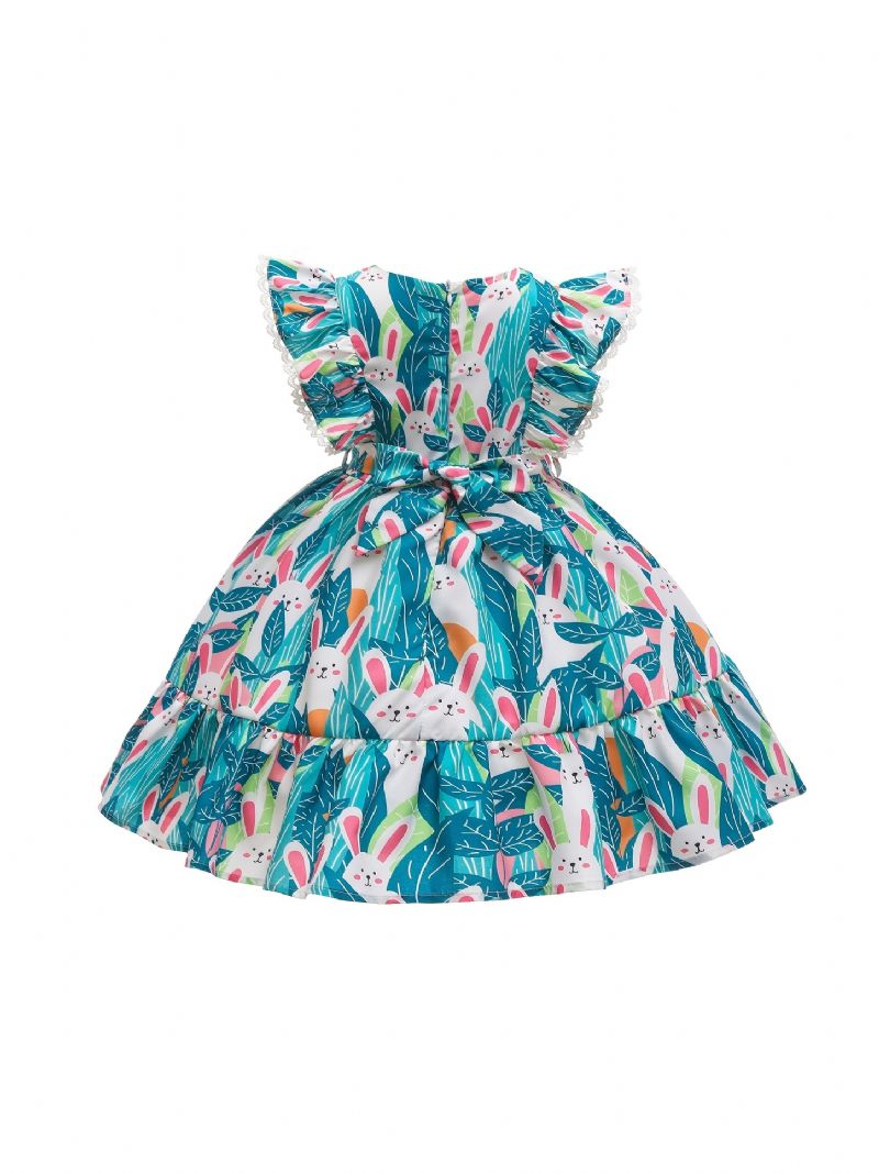 Dívčí Šaty Rabbit Print Flying Sleeve Ruffles Princezna Dětské Oblečení