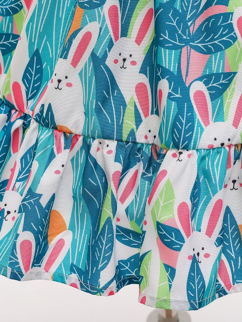 Dívčí Šaty Rabbit Print Flying Sleeve Ruffles Princezna Dětské Oblečení