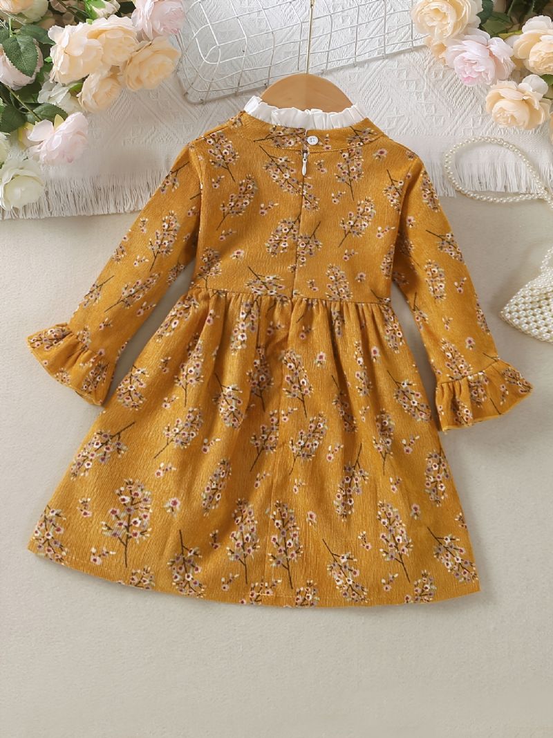 Dívčí Šaty S Dlouhým Rukávem S Volánem Vintage Ditsy Květinové Dětské Oblečení