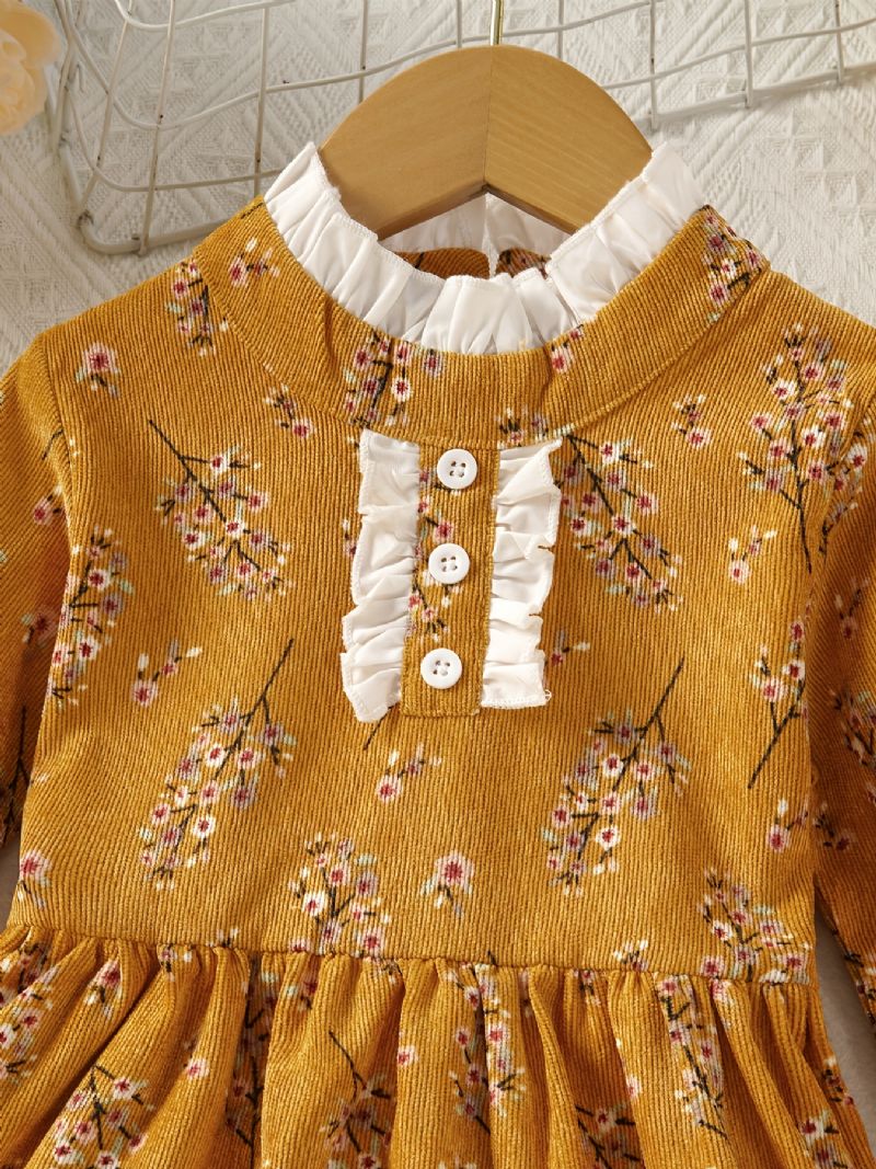 Dívčí Šaty S Dlouhým Rukávem S Volánem Vintage Ditsy Květinové Dětské Oblečení