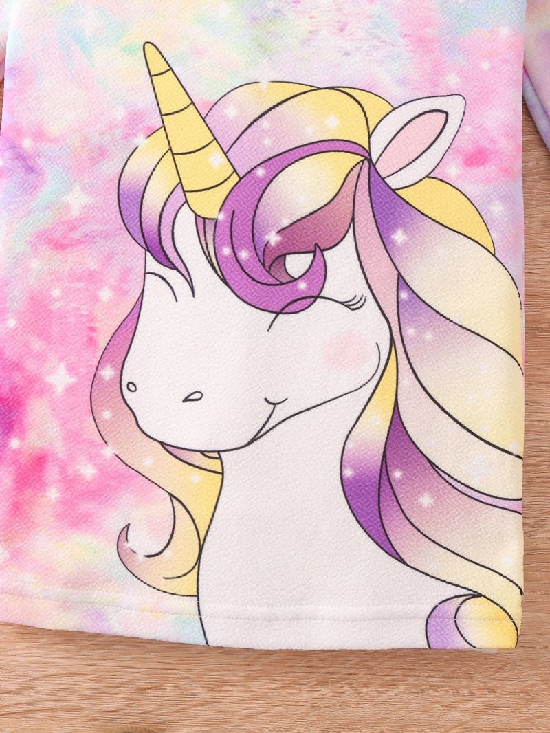 Dívčí Šaty S Kravatou Dye Unicorn Print Dlouhý Rukáv Princezna