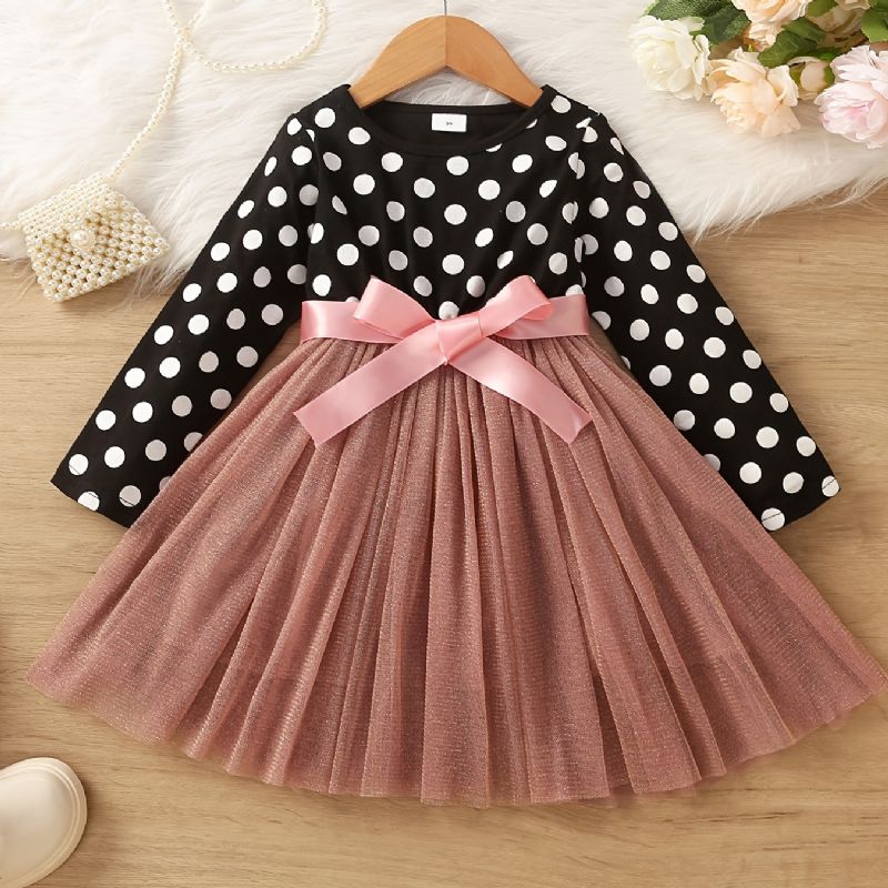 Děťátko Dívky Splicing Dress Polka Dot Mašle Mesh Princess Dětské Oblečení