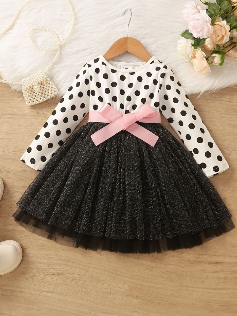 Děťátko Dívky Splicing Dress Polka Dot Mašle Mesh Princess Dětské Oblečení