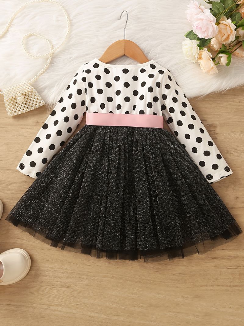 Děťátko Dívky Splicing Dress Polka Dot Mašle Mesh Princess Dětské Oblečení