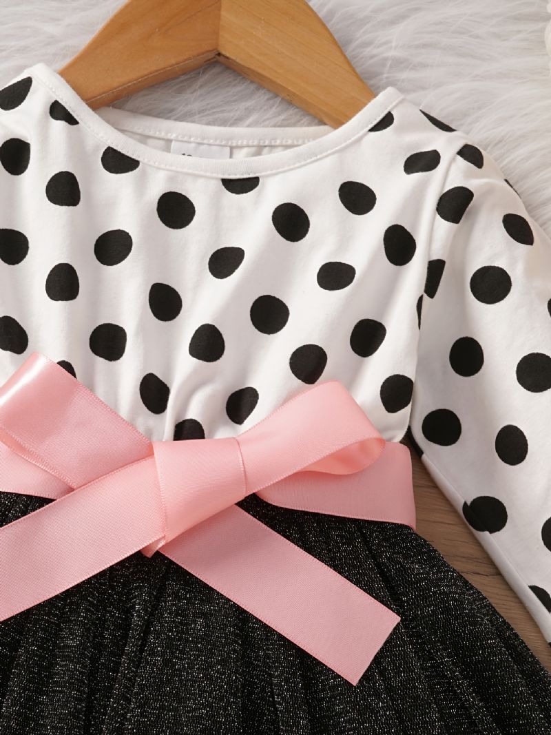 Děťátko Dívky Splicing Dress Polka Dot Mašle Mesh Princess Dětské Oblečení