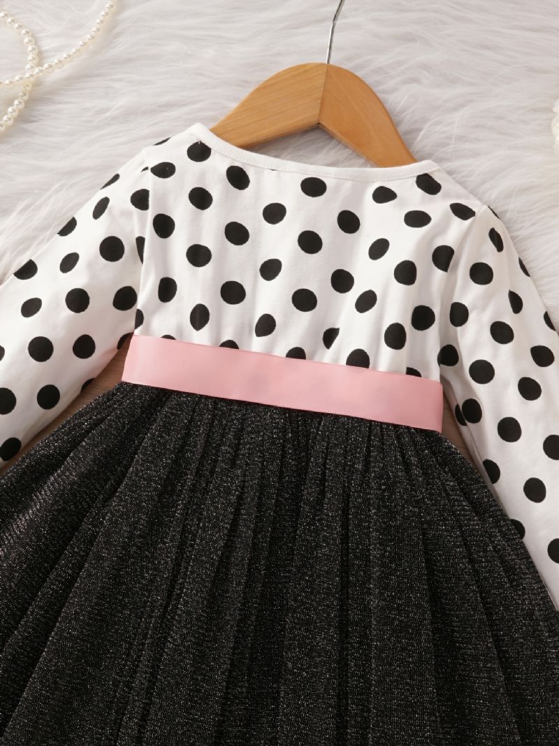 Děťátko Dívky Splicing Dress Polka Dot Mašle Mesh Princess Dětské Oblečení