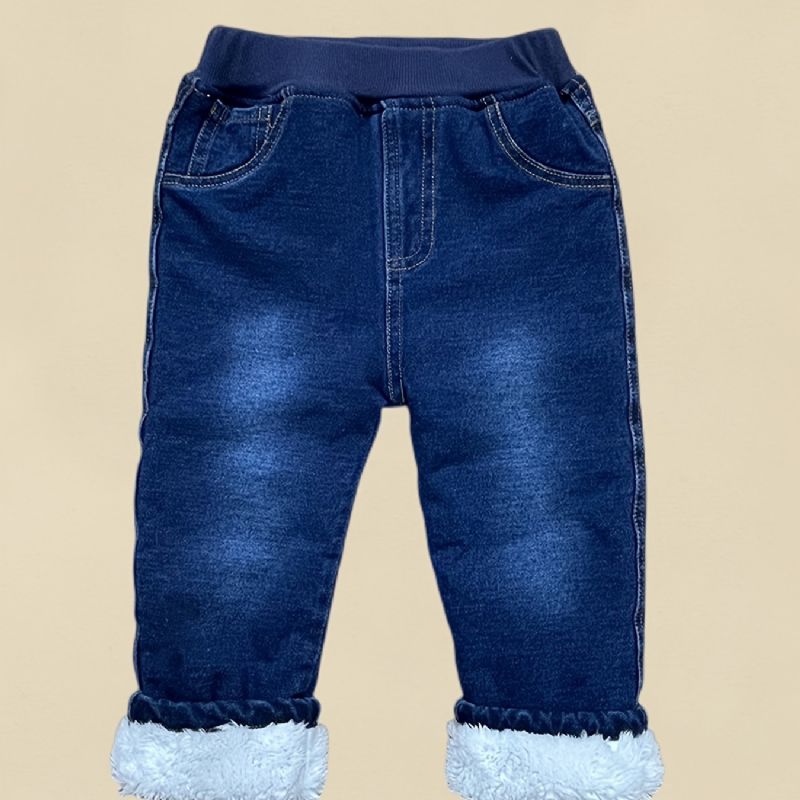 Batole Děťátko Denim Ležérní Jeans Fleece Zesílené Teplé Kalhoty Chlapci Dívky