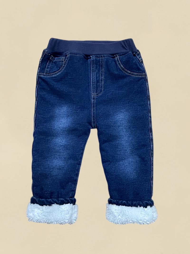 Batole Děťátko Denim Ležérní Jeans Fleece Zesílené Teplé Kalhoty Chlapci Dívky