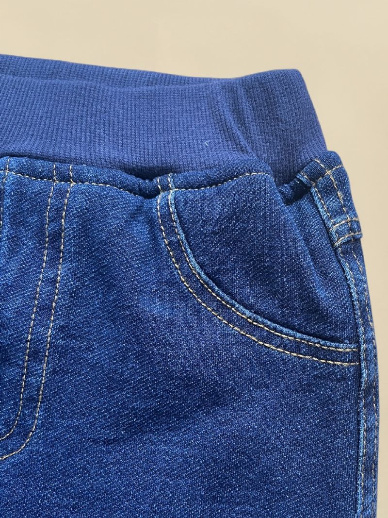 Batole Děťátko Denim Ležérní Jeans Fleece Zesílené Teplé Kalhoty Chlapci Dívky