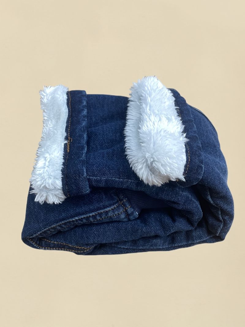 Batole Děťátko Denim Ležérní Jeans Fleece Zesílené Teplé Kalhoty Chlapci Dívky