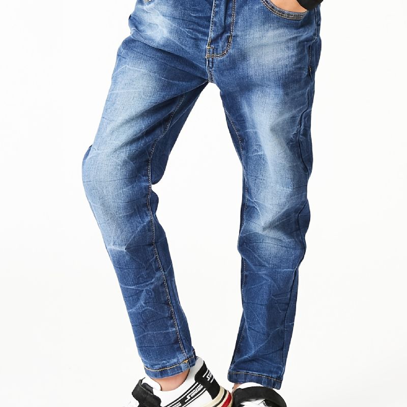 Chlapci Vybledlé Tlačítko Regular Fit Denim Jeans Dětské Oblečení