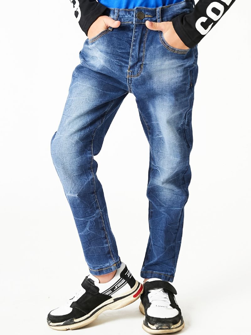 Chlapci Vybledlé Tlačítko Regular Fit Denim Jeans Dětské Oblečení